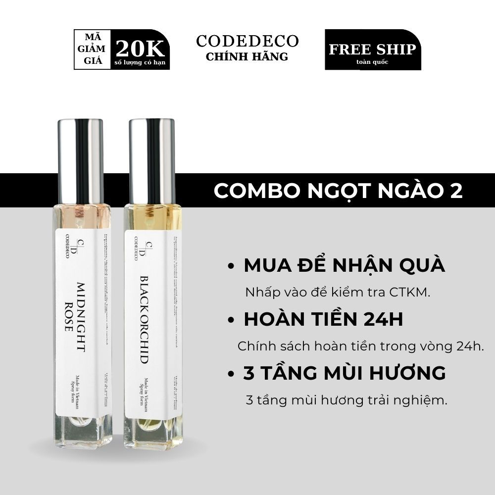 [COMBO NGỌT NGÀO 2] Tinh dầu thơm CODEDECO Midnight Rose + CODEDECO Black Orchid 10ml dạng xịt