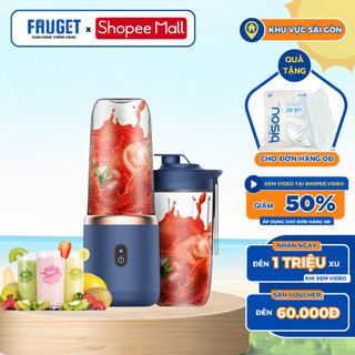 Máy Xay Sinh Tố Cầm Tay FAUGET, Máy Xay Sinh Tố Dung Tích 300ml Sạc Pin Tích Điện 6 Lưỡi Dao Xay Bén, Bảo Hành 12 Tháng