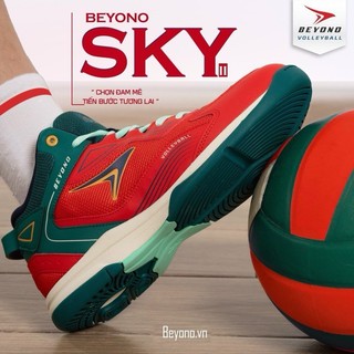Giày bóng chuyền Beyono Sky màu Đỏ nam nữ chính hãng tặng túi rút và tất dệt kim - Đế Eva êm bền chơi sân bê tông tốt