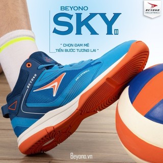 Giày bóng chuyền Beyono Sky màu Blu nam nữ chính hãng tặng túi rút và tất dệt kim - Đế Eva êm bền chơi sân bê tông tốt