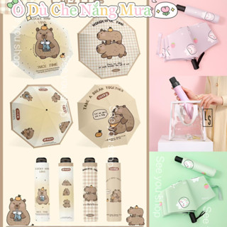Ô Dù Hình Capybara Baby Three BB3 Kapibara Thỏ Vịt Che Nắng Mưa Đường Kính 98cm Cỡ Lớn 2 Lớp Gấp Gọn Cute Chống Tia UV