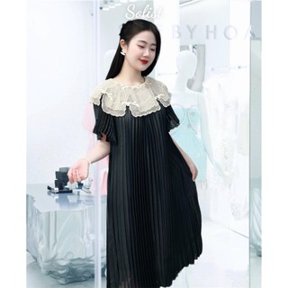 VÁY XUÔNG CỔ REN XẾP LY