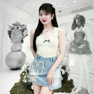 CHÂN VÁY JEANS THÊU LỆCH TÀ
