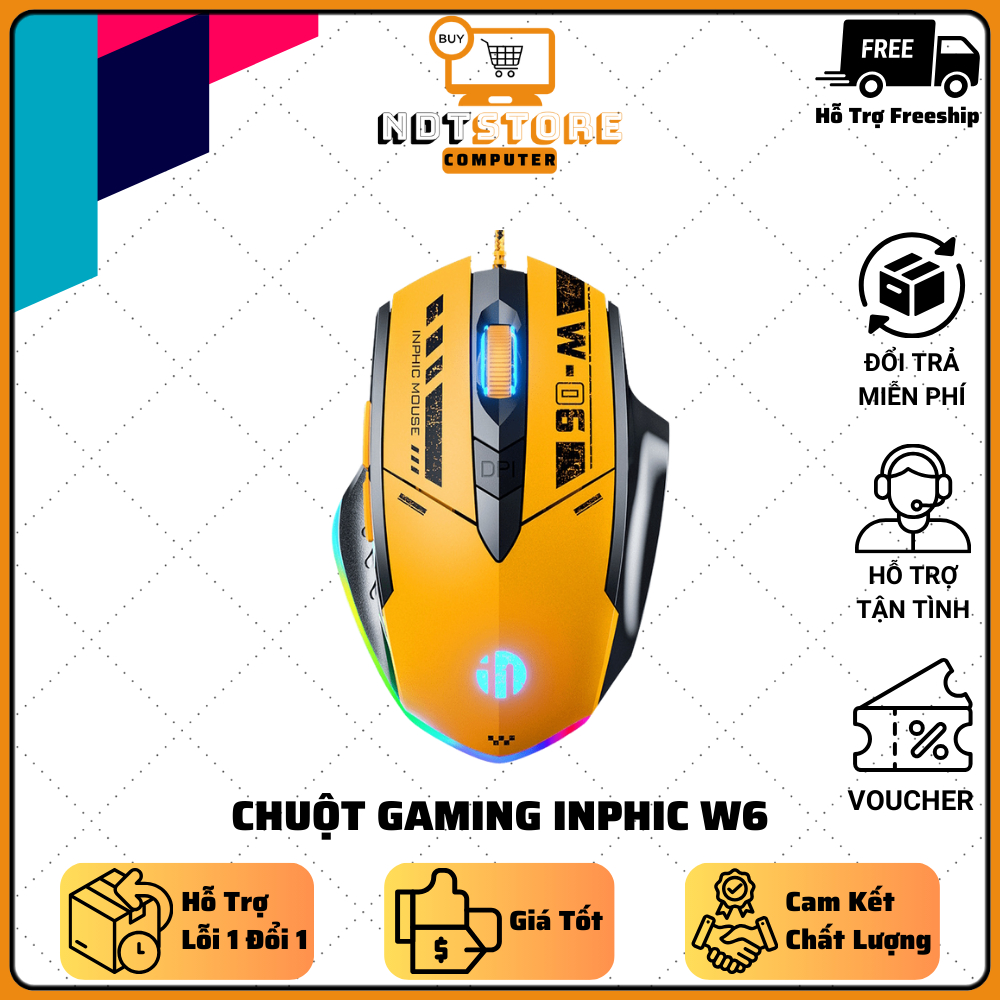 Chuột gaming INPHIC W6 thiết kế kiểu dáng xe đua có đèn led RGB cực đẹp với độ nhạy chuột lên đến 12