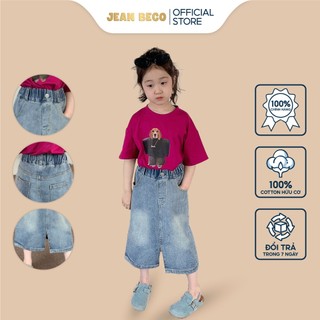Chân váy jean cho bé gái JEANBECO, váy jeans xẻ trước cạp chun mặc rất thoải mái phong cách Hàn quốc V005
