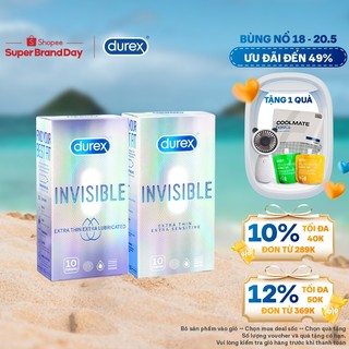 COMBO DUREX INVISIBLE LUBRICATED và DUREX INVISIBLE EXTRA THIN EXTRA SENSITIVE (10 BAO/HỘP; 52MM)