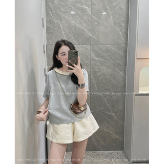 Áo sơ mi đũi mềm mát cổ phối ren