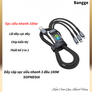 Dây cáp sạc siêu nhanh 3 đầu 100W, BANGGE Micro USB Type C 3 trong 1 dây cáp dữ liệu, tiện ích