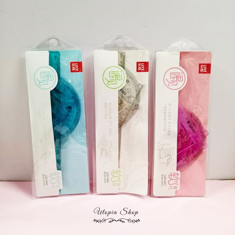 Bộ 4 món thước kẻ, thước eke dạng dẻo 20cm