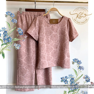 Sét bộ đũi trung niên cao cấp hoa văn hoạ tiết sang trọng Bigsize quần dài 90cm