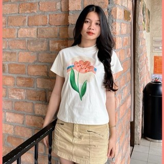 Áo thun gân form Ôm babytee in hình bông hoa Vintage dễ thương ba3563