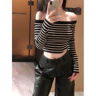 Áo thun croptop bẹt vai tay dài, áo trễ vai hottrend A29