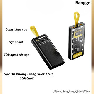 Sạc Dự Phòng Trong Suốt TZ07, BANGGE Dung Lượng 20000mAh ,2 Cổng Sạc Nhanh 22.5w và PD 20W