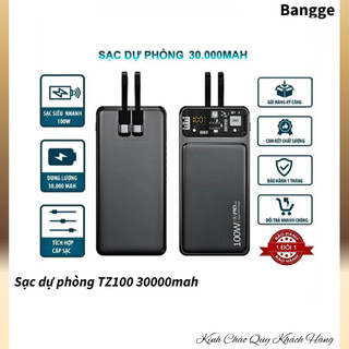 Sạc dự phòng TZ100 30000mah, BANGGE pin dự phòng màn hình Led tích hợp tích hợp 2 đầu sạc tiện dụng
