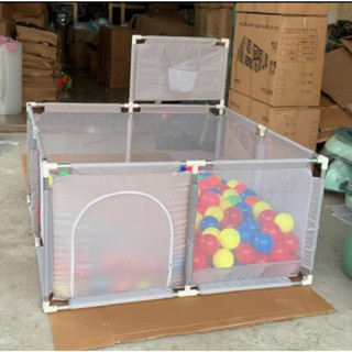 Quây bóng quây đồ chơi hình vuông 1m2x1m2 có rổ bóng, quây nhà bóng cho bé