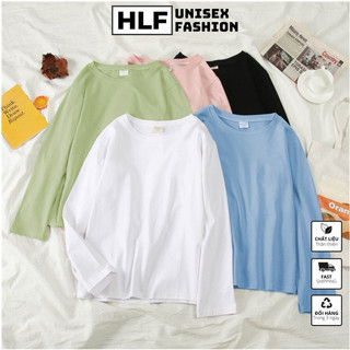 Áo thun dài tay màu trơn form xuông rộng basic, áo thu đông nữ HLFashion
