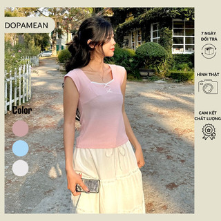 Áo thun croptop tay ngắn cổ vuông phối ren hồng pastel - DOPAMEAN