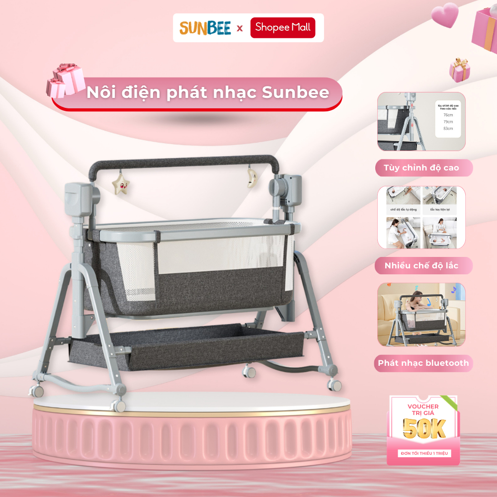 Nôi điện cho bé sơ sinh MUMKID tùy chỉnh độ cao chống trào ngược, ghép giường bố mẹ - Bảo hành 3 năm