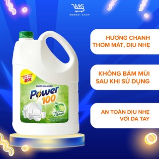 Nước rửa chén power100 - hương chanh dịu nhẹ - an toàn da tay - không bám mùi khi sử dụng - 3kg5