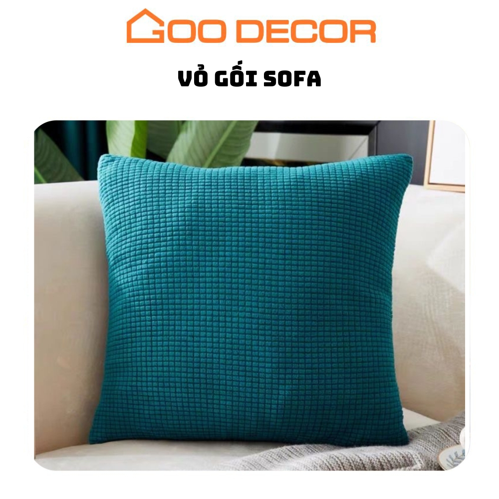 Vỏ gối sofa GOO Decor vải nhung gân, bọc gối tựa sofa 40x40 hình vuông co giãn mềm mại