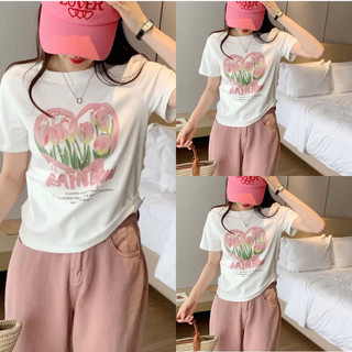 Áo thun form ôm babytee Hoa Tulip chất thun gân co giãn màu trắng ba3518