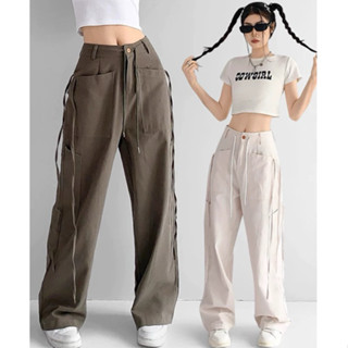 Quần ống rộng nữ,Quần kaki túi hộp cargo siêu hack dáng nữ nam unisex ống suông dài phối dây STYLE nhiều màu  TOP.STORE