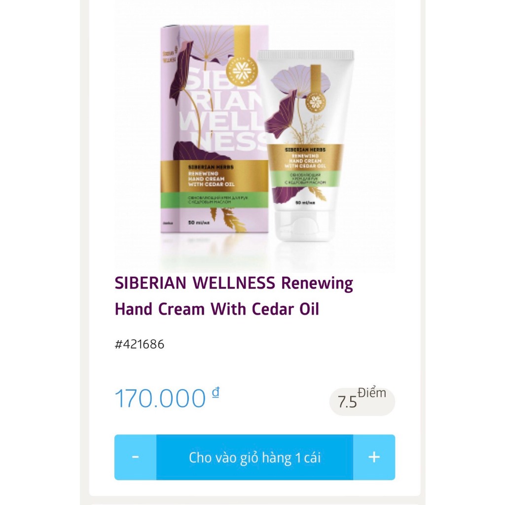 Kem dưỡng da tay từ dầu hạt tuyết tùng 50ml- SIBERIAN WELLNESS Renewing Hand Cream With Cedar Oil