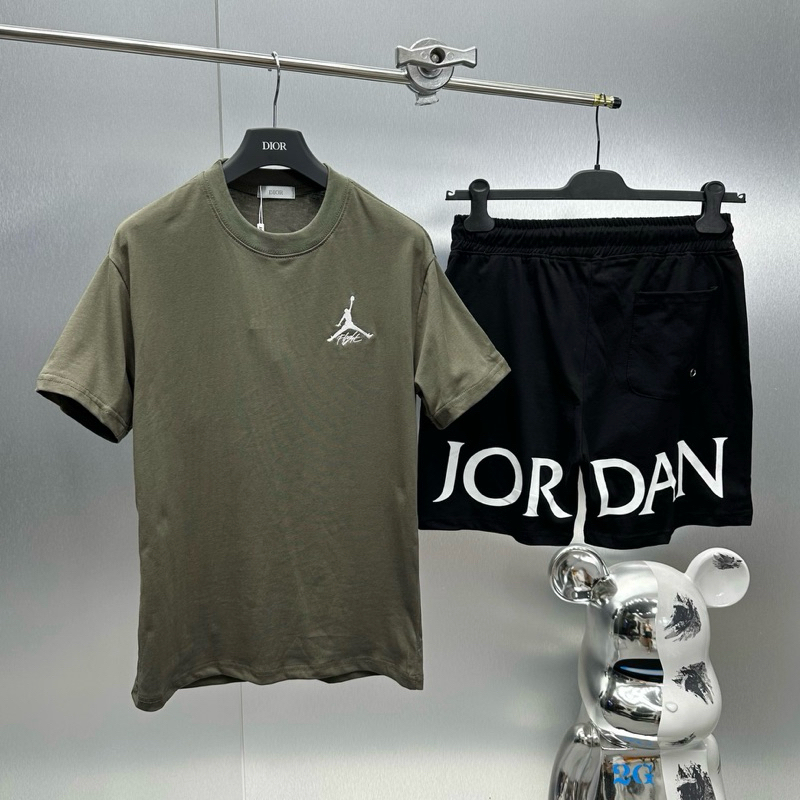 Bộ đồ thể thao nam mặc hè JD cotton 4 chiều thêu logo ngực phối in hoạ tiết chữ Flight 23 lưng BH134P