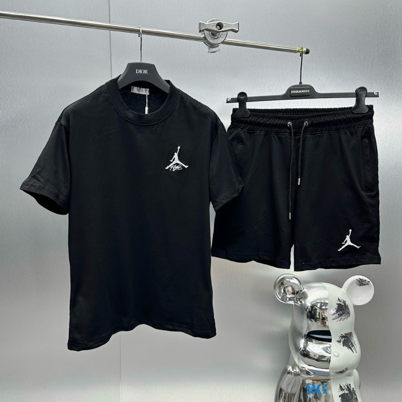 Bộ đồ thể thao nam mặc hè JD cotton 4 chiều thêu logo ngực phối in hoạ tiết chữ Flight 23 lưng BH134P