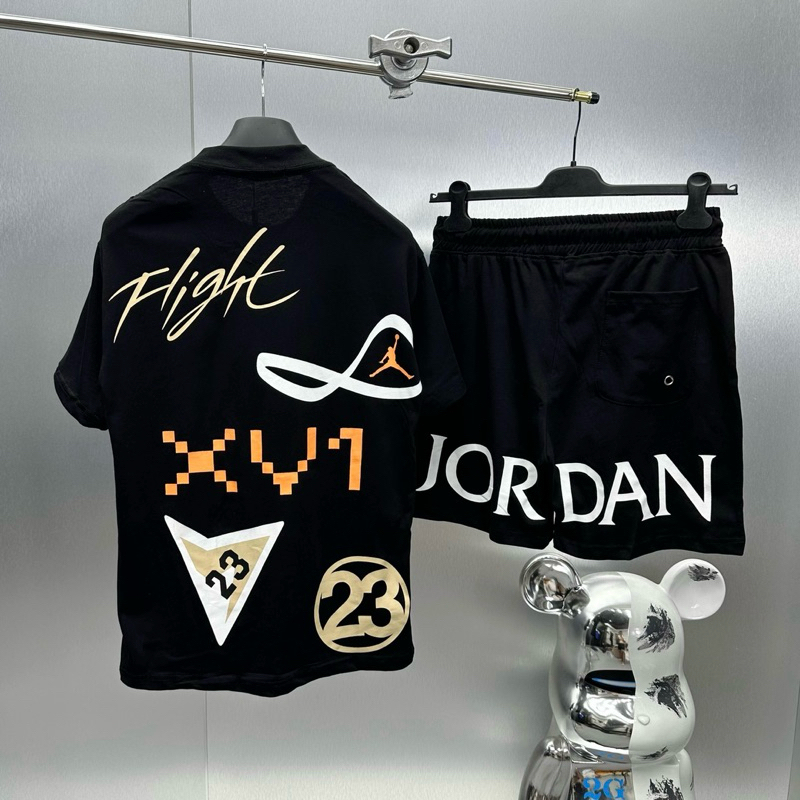 Bộ đồ thể thao nam mặc hè JD cotton 4 chiều thêu logo ngực phối in hoạ tiết chữ Flight 23 lưng BH134P