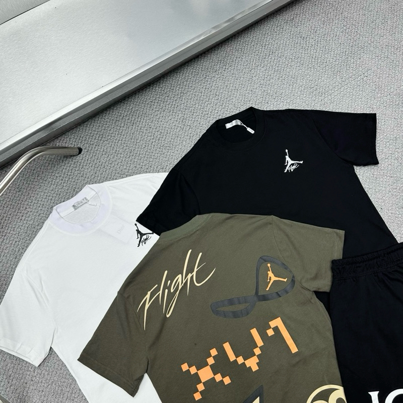 Bộ đồ thể thao nam mặc hè JD cotton 4 chiều thêu logo ngực phối in hoạ tiết chữ Flight 23 lưng BH134P