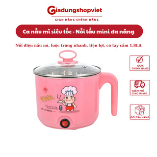 [Giá sốc] Ca nấu mì siêu tốc, Nồi lẩu mini đa năng, Nồi điện nấu mì, luộc trứng nhanh, tiện lợi, có tay cầm 1.8Lit