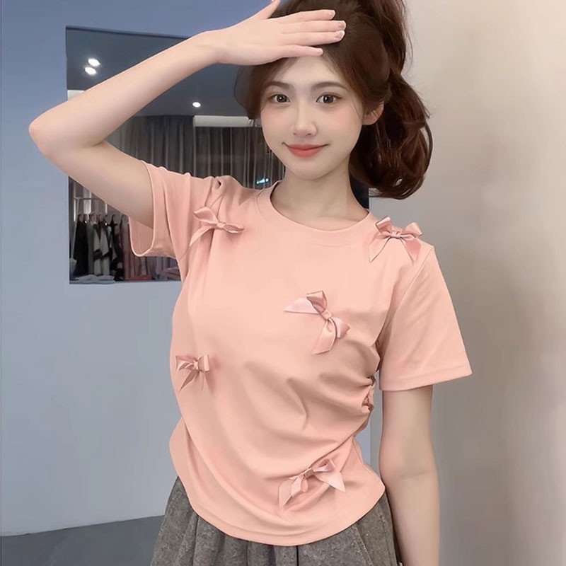 Áo croptop nơ hồng  3 màu đen, trắng, hồng