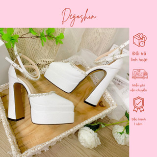 Giày cưới, Giày cao gót nữ 15p đính đá cao cấp sang trọng, chất nhũ kim tuyến lấp lánh tôn dáng chắc chân Degoshin.