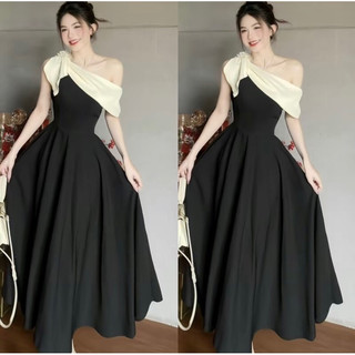 M7 Đầm nữ thiết kế dự tiệc lệch vai sang trọng màu đen Huyền bí tôn dáng tôn da chất bao đẹp