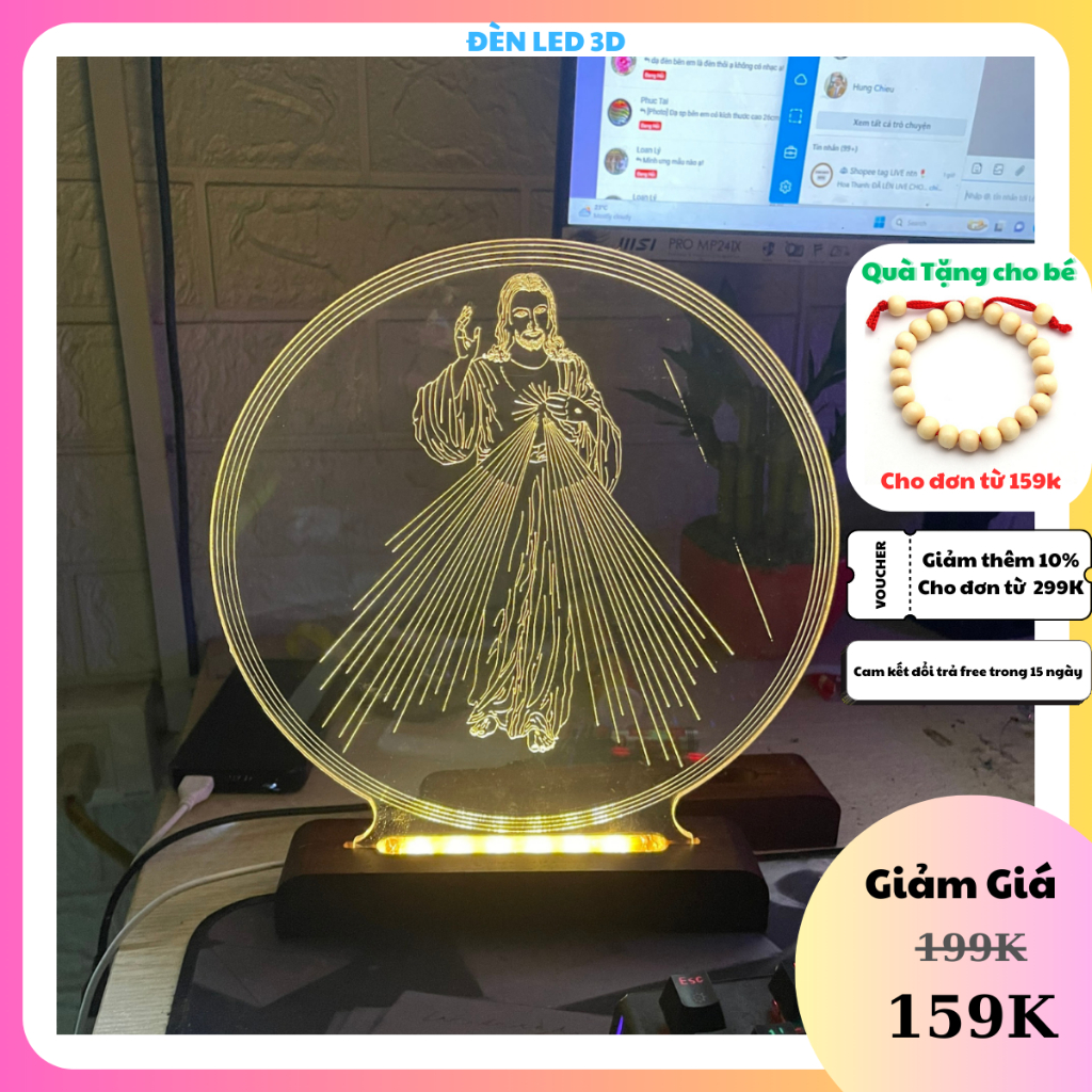 Đèn LED 3D Lòng Thương Sót Chúa , Trang Trí Ban Thờ, Bàn Làm Việc