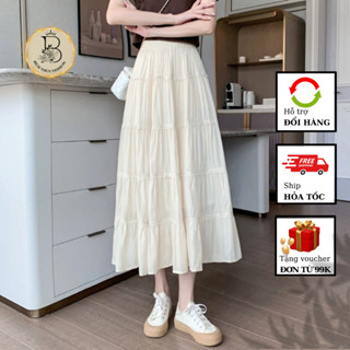 Chân váy xếp li phối ren 5 tầng chất liệu tơ mát chiều dài váy 80cm hót 2024 - CV128