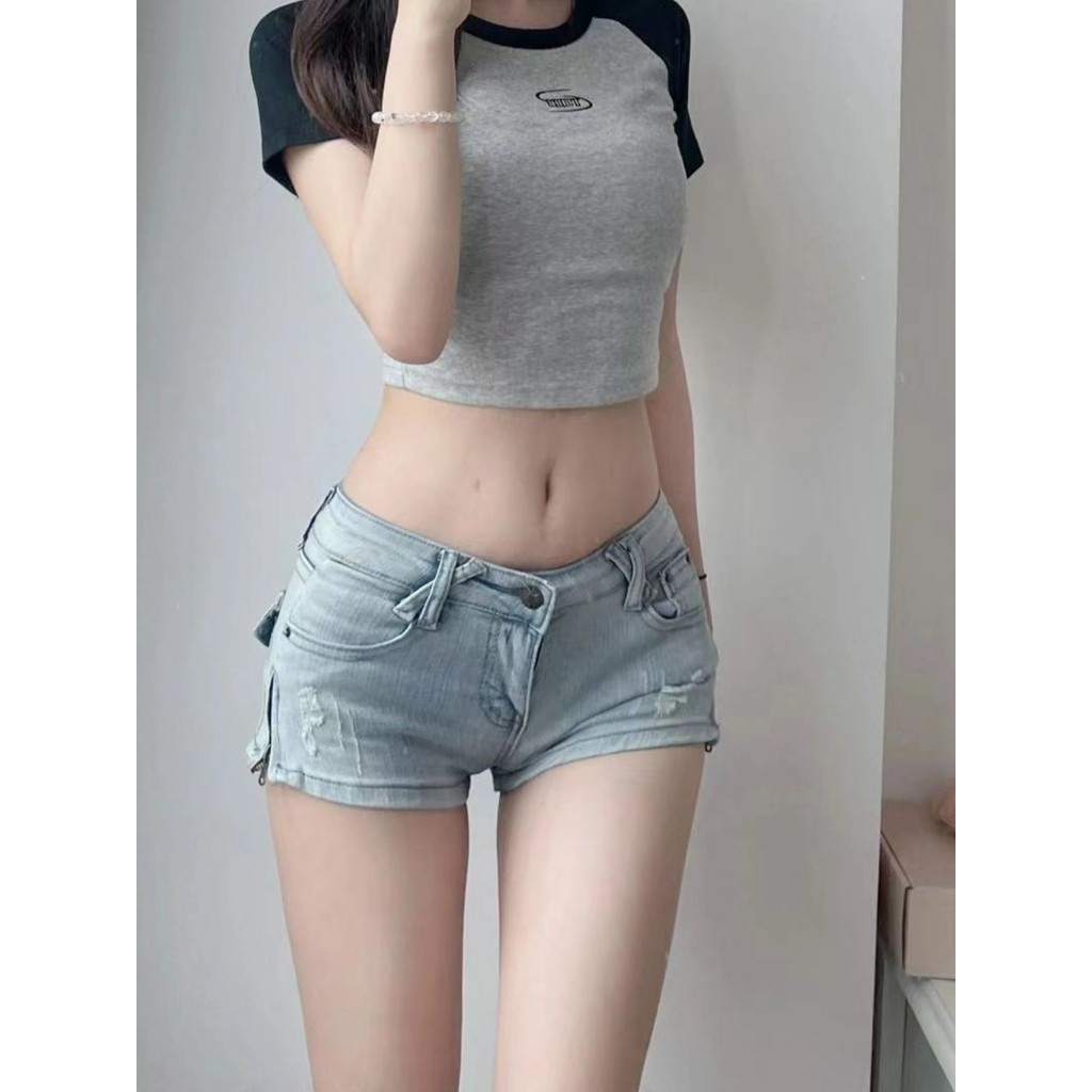 Quần short Jean nữ Siêu ngắn Dáng ôm Dance Lưng thấp Nâng mông Tôn dáng Quần đùi Denim Ôm body Cạp t