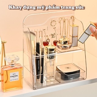 Kệ mỹ phẩm để bàn Acrylic, Kệ mỹ phẩm treo tường nhà tắm 2 tầng trong suốt dáng nghiêng