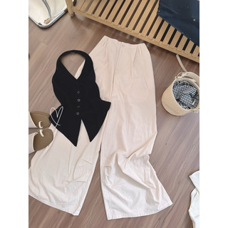 SET ÁO GHILE YẾM ĐEN + QUẦN KEM