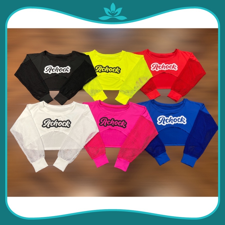 NalS-( RẺ VÔ ĐỊCH)Áo croptop Achock phối lưới tay dài, áo tank lưới dài tay mặc ngoài tập Gym, Aerob