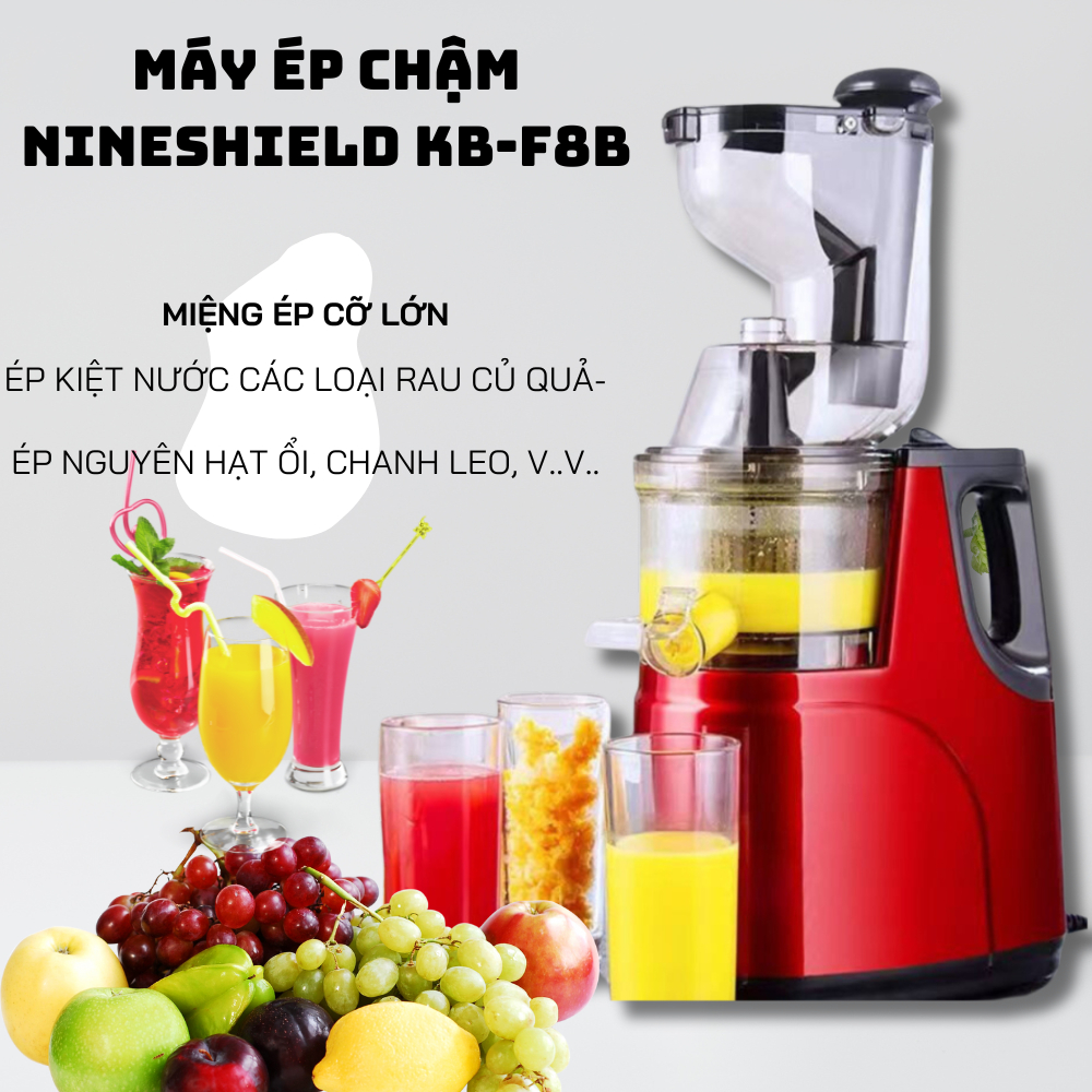 (BH1 đổi 1) Máy Ép Chậm NINESHIELD KB-F8B Hàng Chính Hãng, Dung Tích 1 Lít, Máy Cổ Rộng Ép Trái Cây Nguyên Quả Dễ Dàng