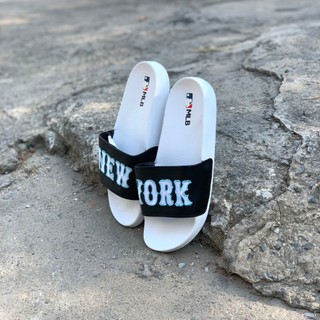 Dép unisex mlb new york -freeship + hộp- dép quai ngang nam nữ,dép mlb quai ngang thể thao nam nữ thêu chữ,trắng q đen
