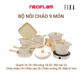 [Hàng chính hãng] Bộ 9 món nồi chảo chống dính, bếp từ Fika Neoflam - Hàn Quốc. Hàng có sẵn