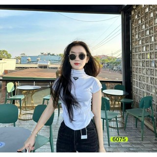Áo thun nữ cổ lọ logo cá tính