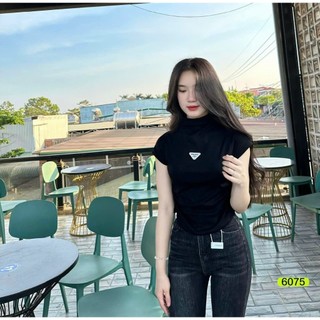 Áo thun nữ cổ lọ logo cá tính