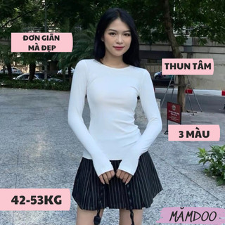 Áo thun nữ tay dài cổ tròn dáng dài, áo thun kiểu nữ chất thun gân co giãn dễ phối mămdoo