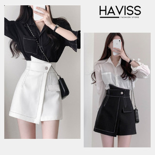 Quần short nữ Haviss thiết kế cạp cao giả váy thêu chỉ nổi cao cấp co giãn tốt tôn dáng