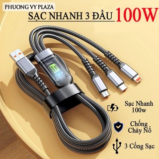 Dây cáp sạc siêu nhanh 3 đầu 100W SOPMEDIA,  Micro USB Type C 3 trong 1 dây cáp dữ liệu - EKADO