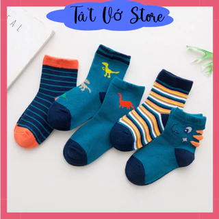 Set 5 Đôi Tất Trẻ Em Hình Khủng Long Chất Cotton Thoáng khí Mềm mại